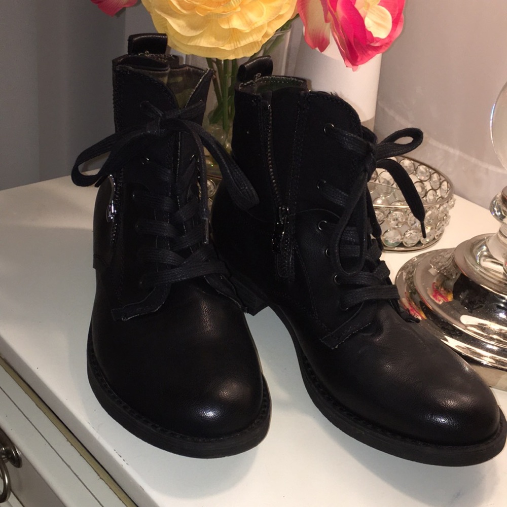 New Black Faux Leather Army Boots